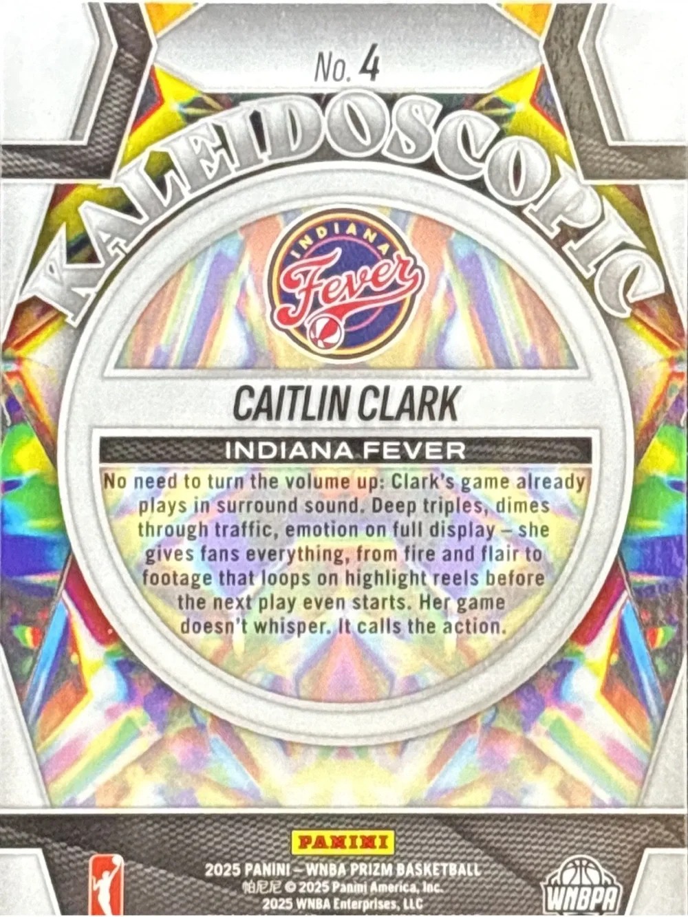 Panini Prizm Caitlin Clark Kaleidoscopic Holographic Basketball Card